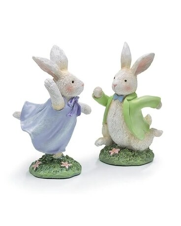 Bunnies Running Into Spring Flower Arrangement