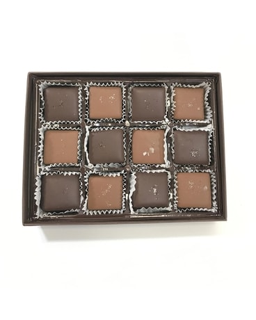 Dark and Milk Chocolate Sea Salt Caramels 12 piece Flower Arrangement