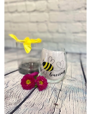 Buzzing Wine Glass Flower Arrangement