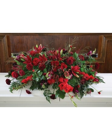 Ruby Red Casket Spray Funeral Arrangement