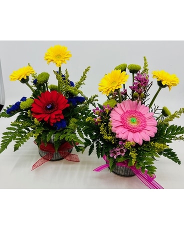 Blooms in a Tin Flower Arrangement