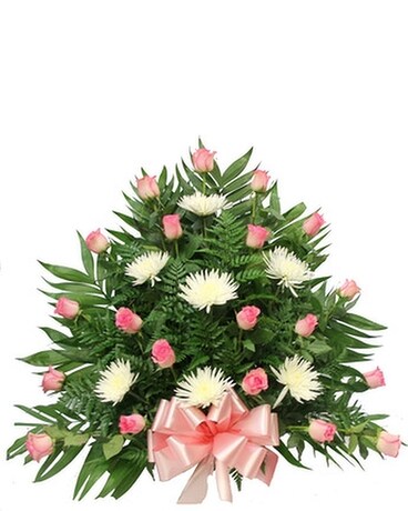 Pink Roses, White Fuji Mache Flower Arrangement