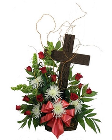 Rustic Memories Old Rugged Cross Basket Flower Arrangement