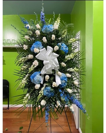 Blue Funeral Wreath Flower Arrangement