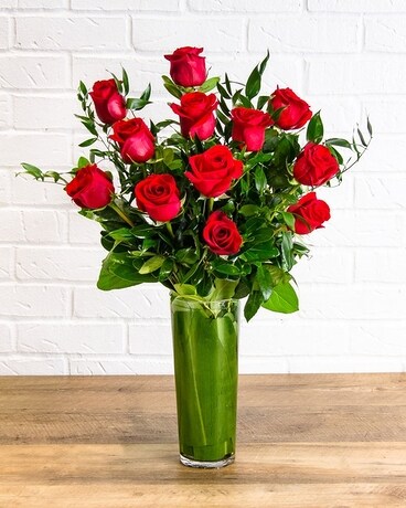 One Dozen Roses Flower Arrangement