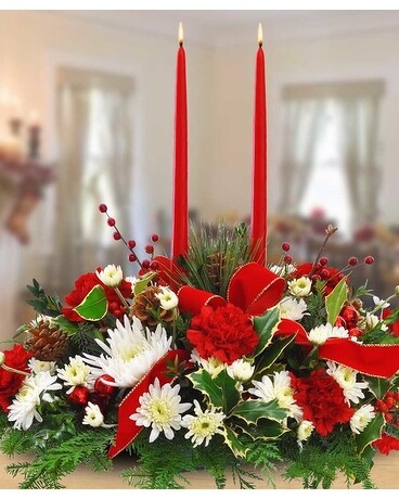 Double Candle - A Merry Centerpiece Flower Arrangement