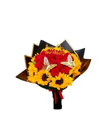 20 Roses with 10 Sunflowers Flowers