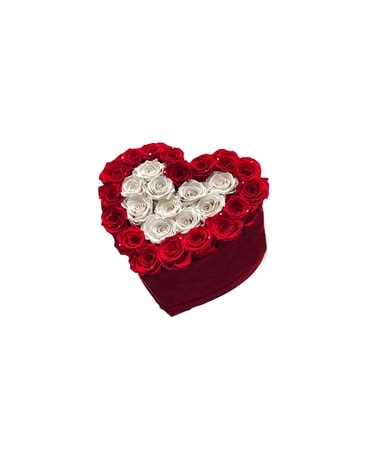 Red and White roses Heart Box Flowers