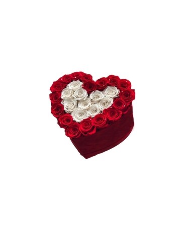 Red and White roses Heart Box Flowers