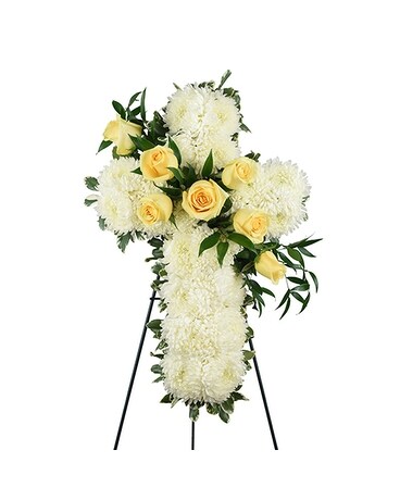 Thoughts and Prayers Standing Cross Funeral Arrangement