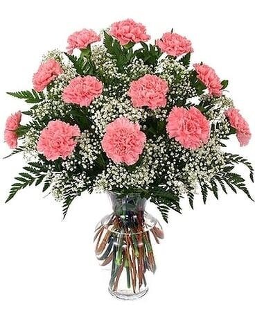 Pink Carnations Vase-12 Stems Flower Arrangement