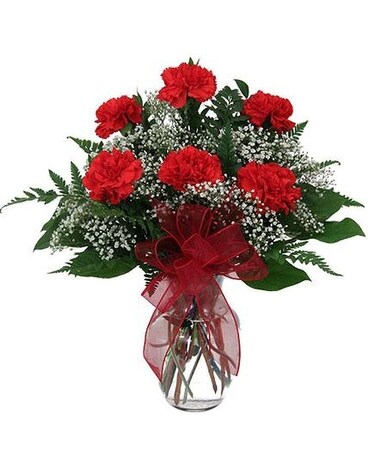 Red Carnations in a Vase-6 Stems Flower Arrangement