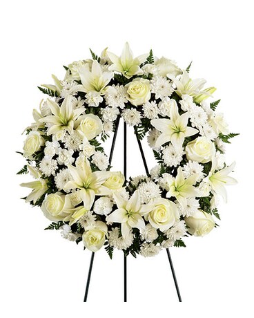 Peaceful Prayers Standing Wreath Funeral Arrangement