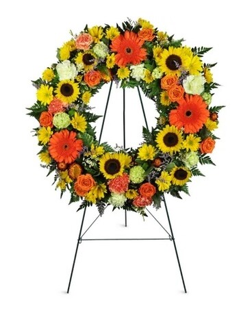 Golden Love Standing Wreath Funeral Arrangement