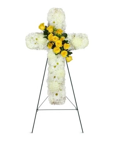 His Promise Cross Spray Funeral Arrangement