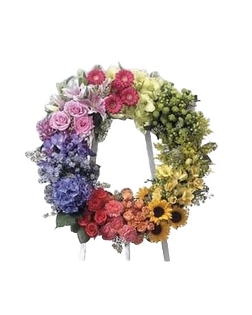 Rainbow Of Memories Wreath Funeral Arrangement