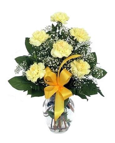 Yellow Carnations in a vase-6 Stems Flower Arrangement
