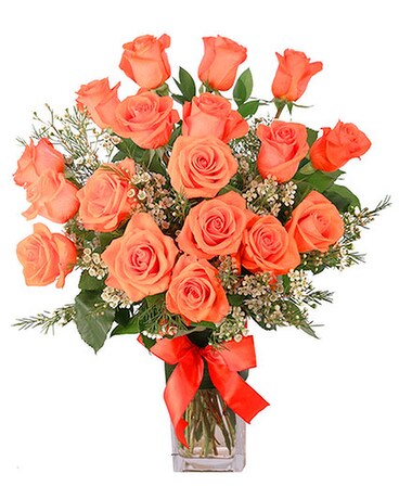 Orange Crush-18 Premium Roses Flower Arrangement