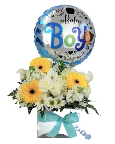 Baby Boy Square Vase Arrangement Flower Arrangement