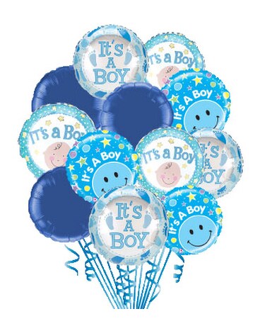 Its A Boy Mixed Balloon Set (12 Mylar Balloons) Balloon Bouquet