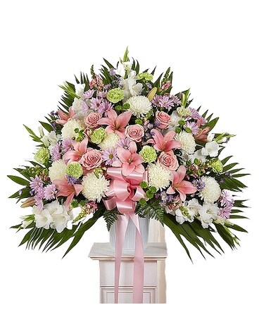 Pink and White Funeral Basket Funeral Arrangement