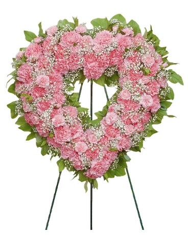 Pink Carnation Standing Heart Funeral Arrangement