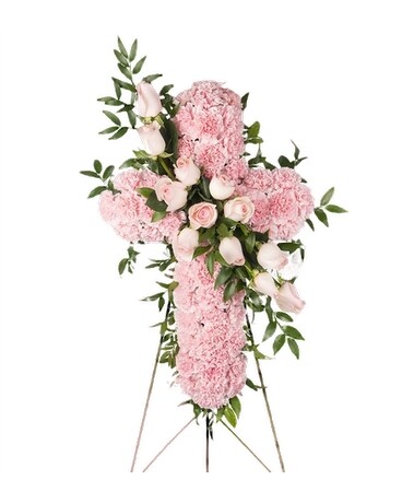 Pink Standing Sympathy Cross Funeral Arrangement