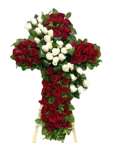 Standing Red Sympathy Cross Funeral Arrangement