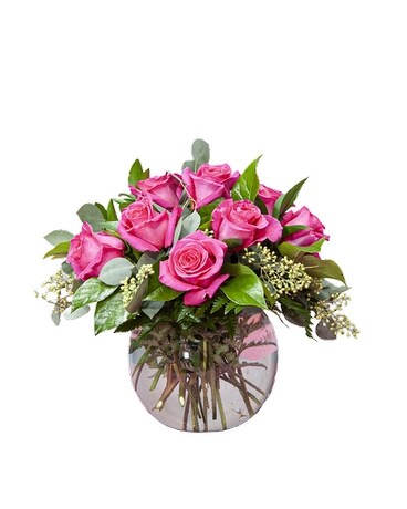 One Dozen Lavender Roses in a Fishbowl Flower Arrangement