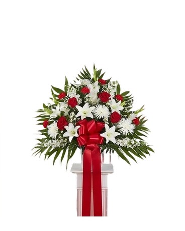 Red And White Sympathy Basket -07S Flower Arrangement