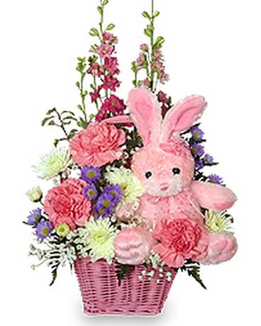 Baby Girl Flowers And Plush Basket Flower Arrangement
