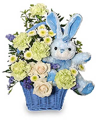 Baby Boy Flowers And Plush Basket Flower Arrangement
