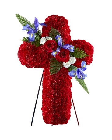 Red Standing Cross Funeral Arrangement