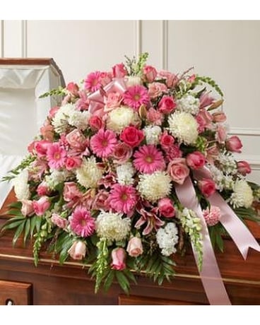 PINK AND WHITE MIXED CASKET COVER Flower Arrangement