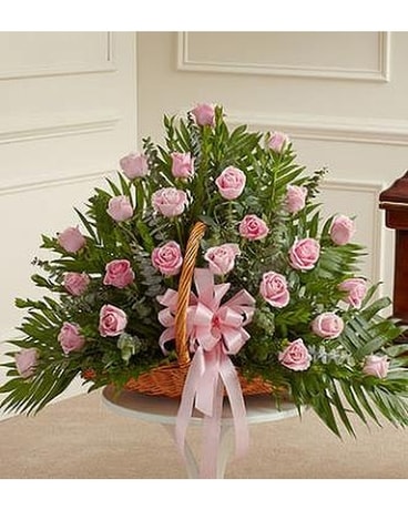 PINK ROSE FIRESIDE BASKET Flower Arrangement