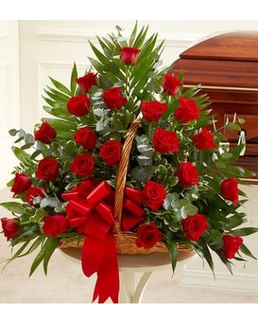RED ROSE FIRESIDE BASKET Flower Arrangement