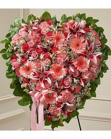 PINK MIXED FLOWER SOLID STANDING HEART Flower Arrangement