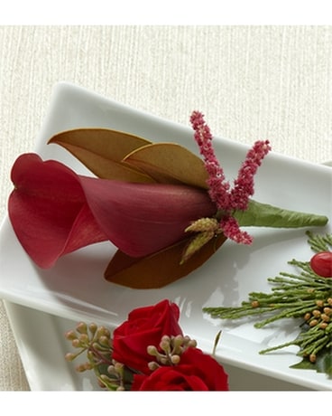 RED CALLA BOUTONNIERE Flower Arrangement