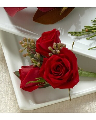 RED SPRAY ROSE BOUTONNIERE Flower Arrangement