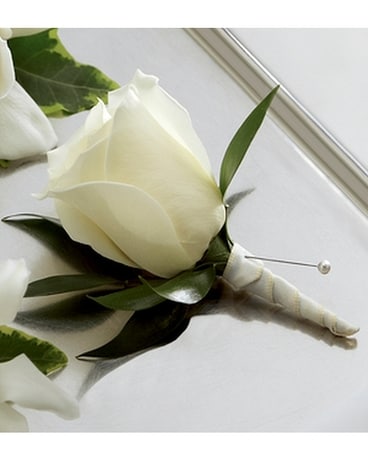 WHITE ROSE BOUTONNIERE Flower Arrangement