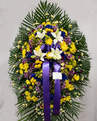 Yellow & Blue Spray Flower Arrangement