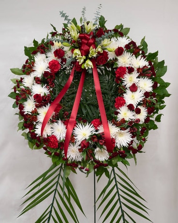 Red and White Wreath Flower Arrangement
