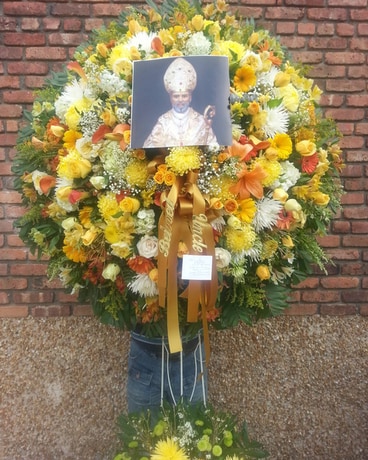 Wreath with Religious Photo Flower Arrangement