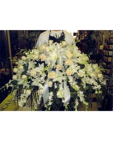 All White Extravaganza Casket Flower Arrangement