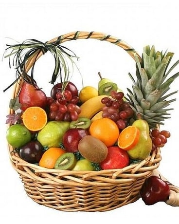 Exotic Fruit Basket Flower Arrangement