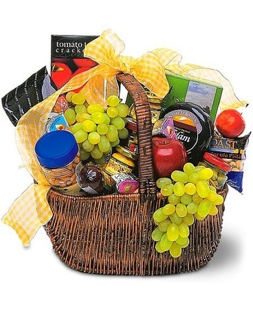 Gourmet Picnic Basket Flower Arrangement
