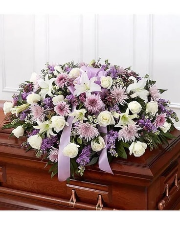 Lavender and White Mixed Flower Casket Spray Flower Arrangement