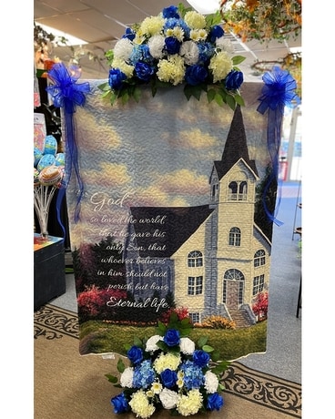 John 3:16 Quilt on a Stand with Silk Flowers Gifts