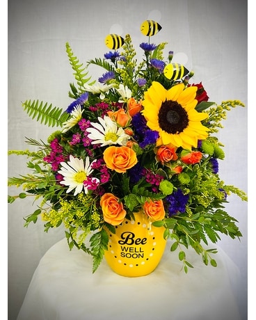 Buzzing Bee Well Pot Flower Arrangement