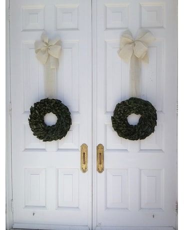 Holiday Door with Wreaths Flower Arrangement
